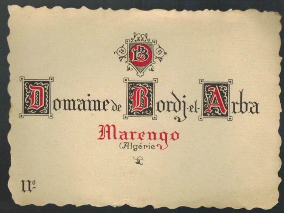 Etiquette de vin du Bordj el Arba proche de Marengo