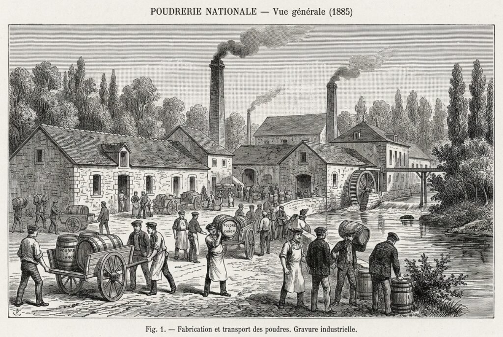 la poudrerie de Marengo. Image générée par IA.